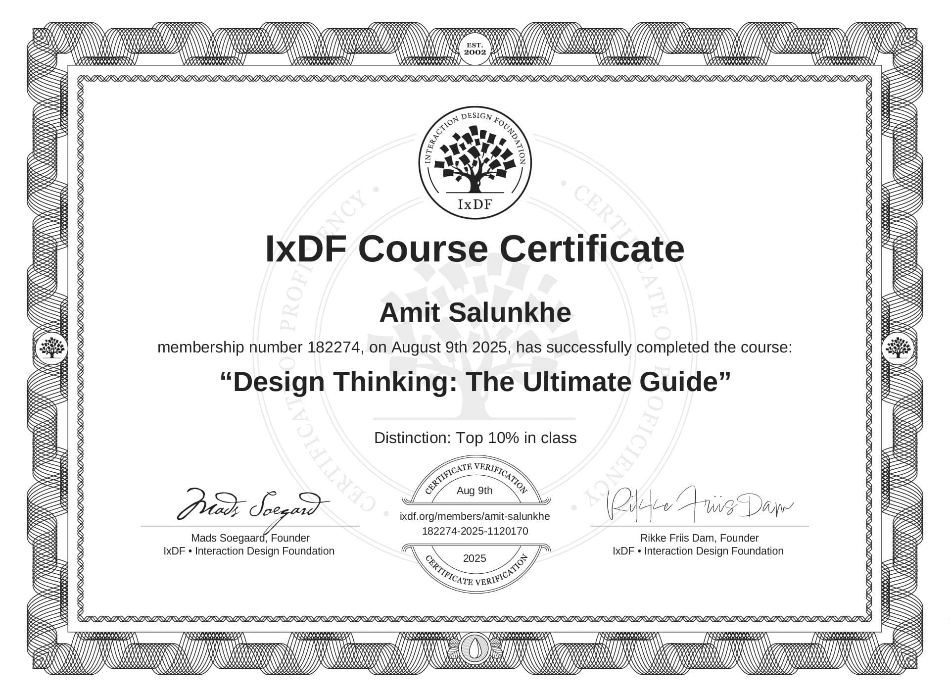 Design Thinking: The Ultimate Guide certificate