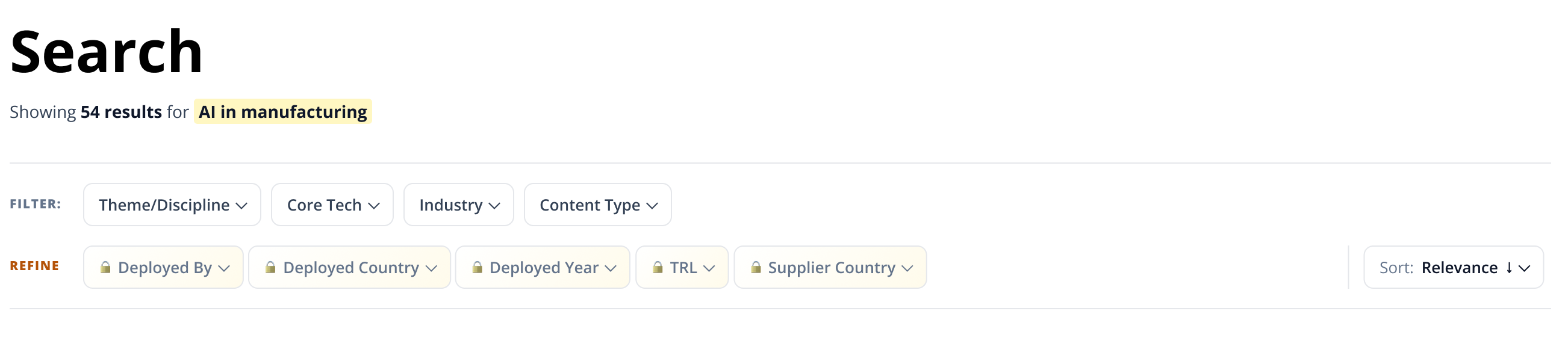 Redesigned search with free and gated filters